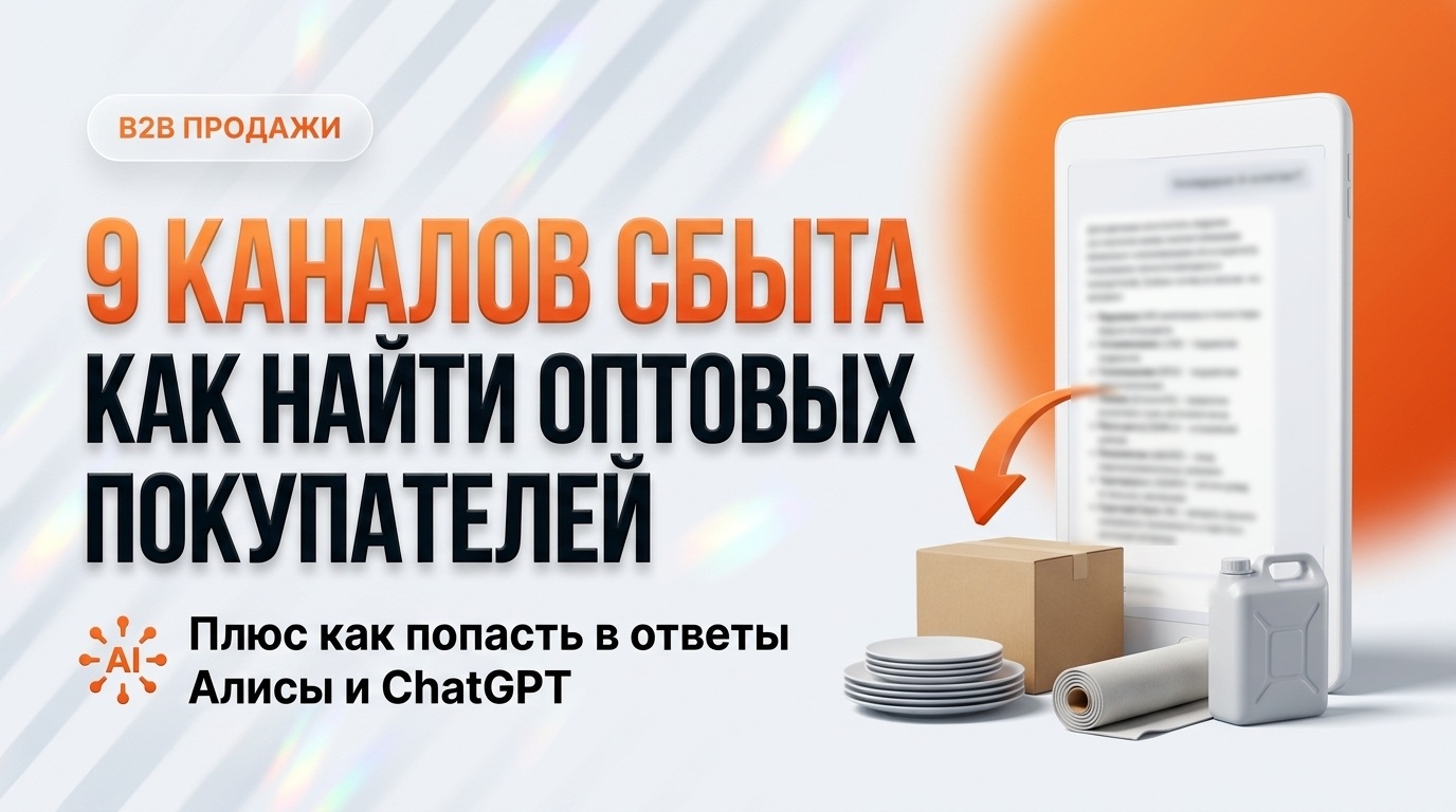 Товары для оптовых поставок — коробка, посуда, текстиль, канистра — и планшет с ответом ИИ-ассистента